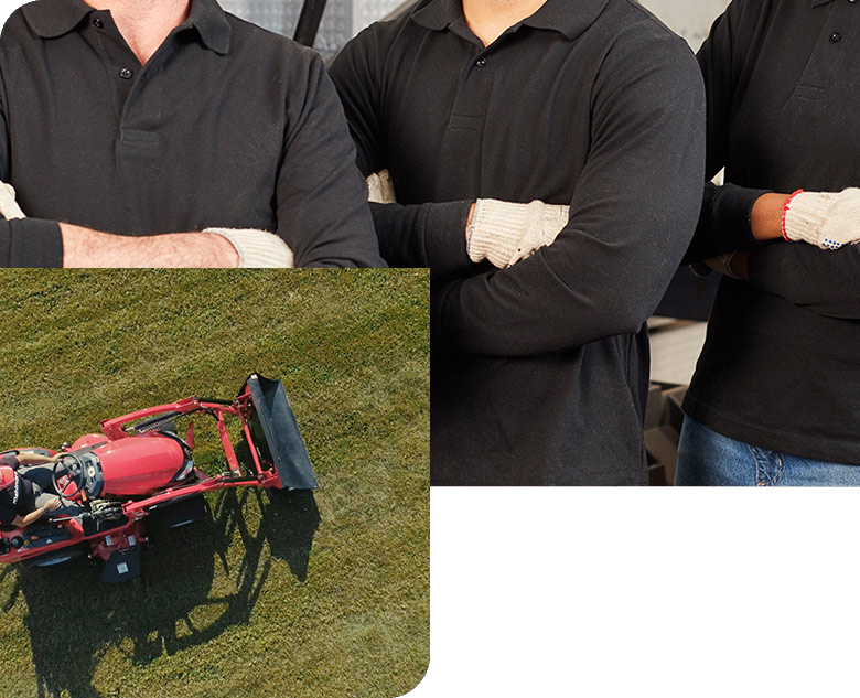 Mécaniciens et tracteur rouge